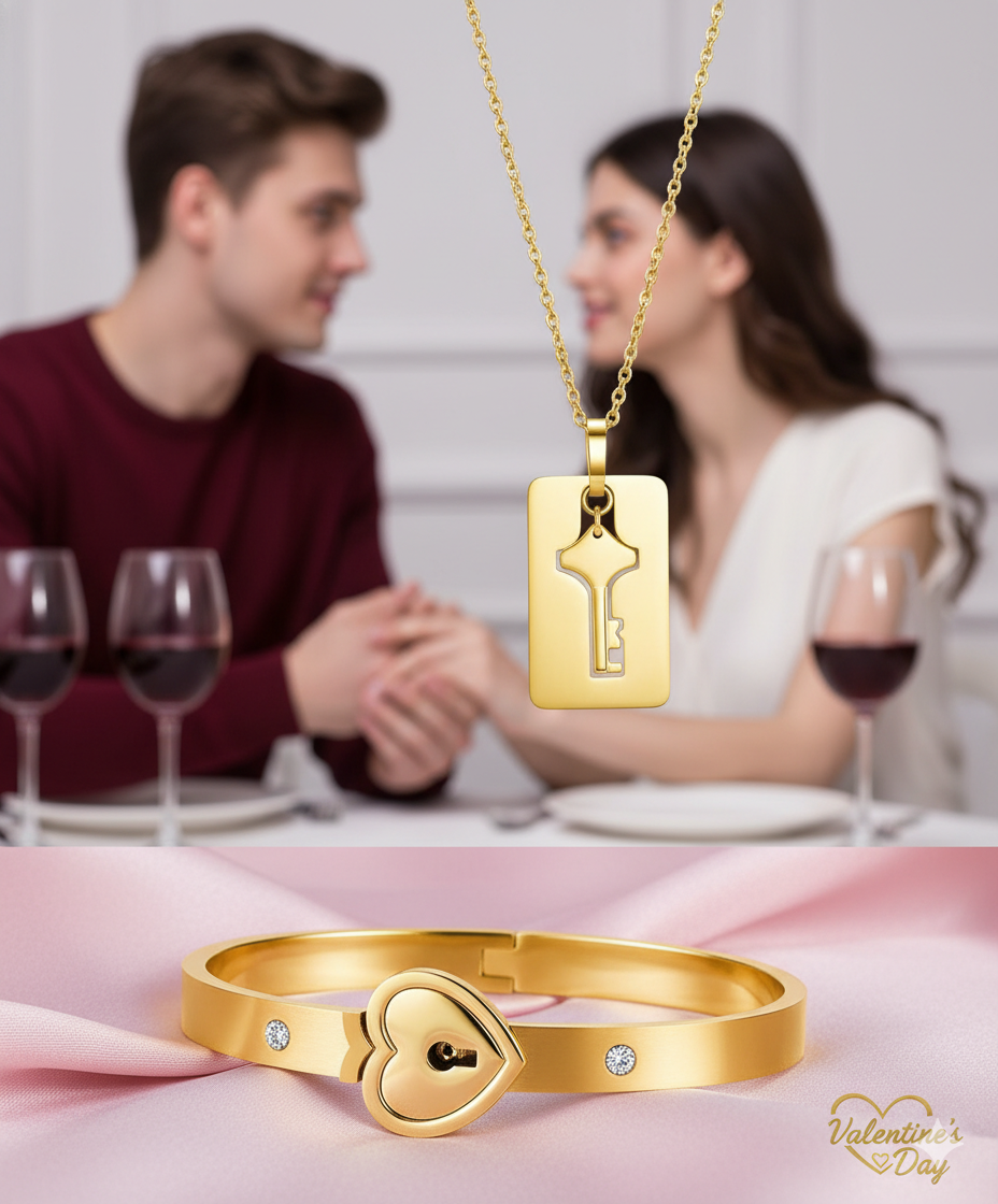 Set de Pulsera y Collar Llave del Amor para Parejas